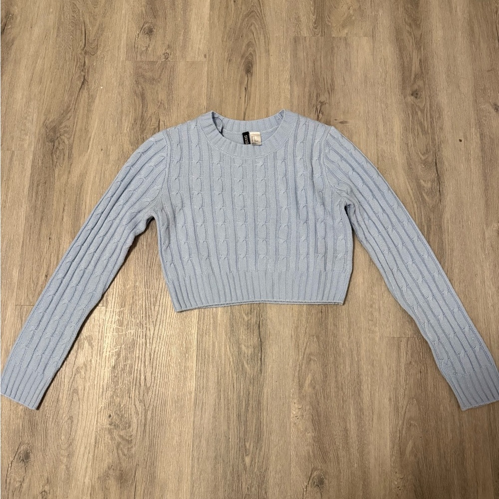 Divided Soft Blue Cable Knit Sweater